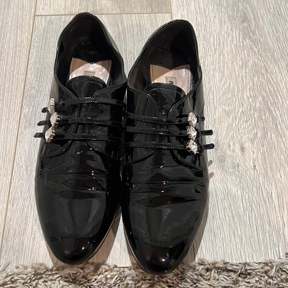 GUC Miu Miu Oxford Shoes - Black Patent Leather